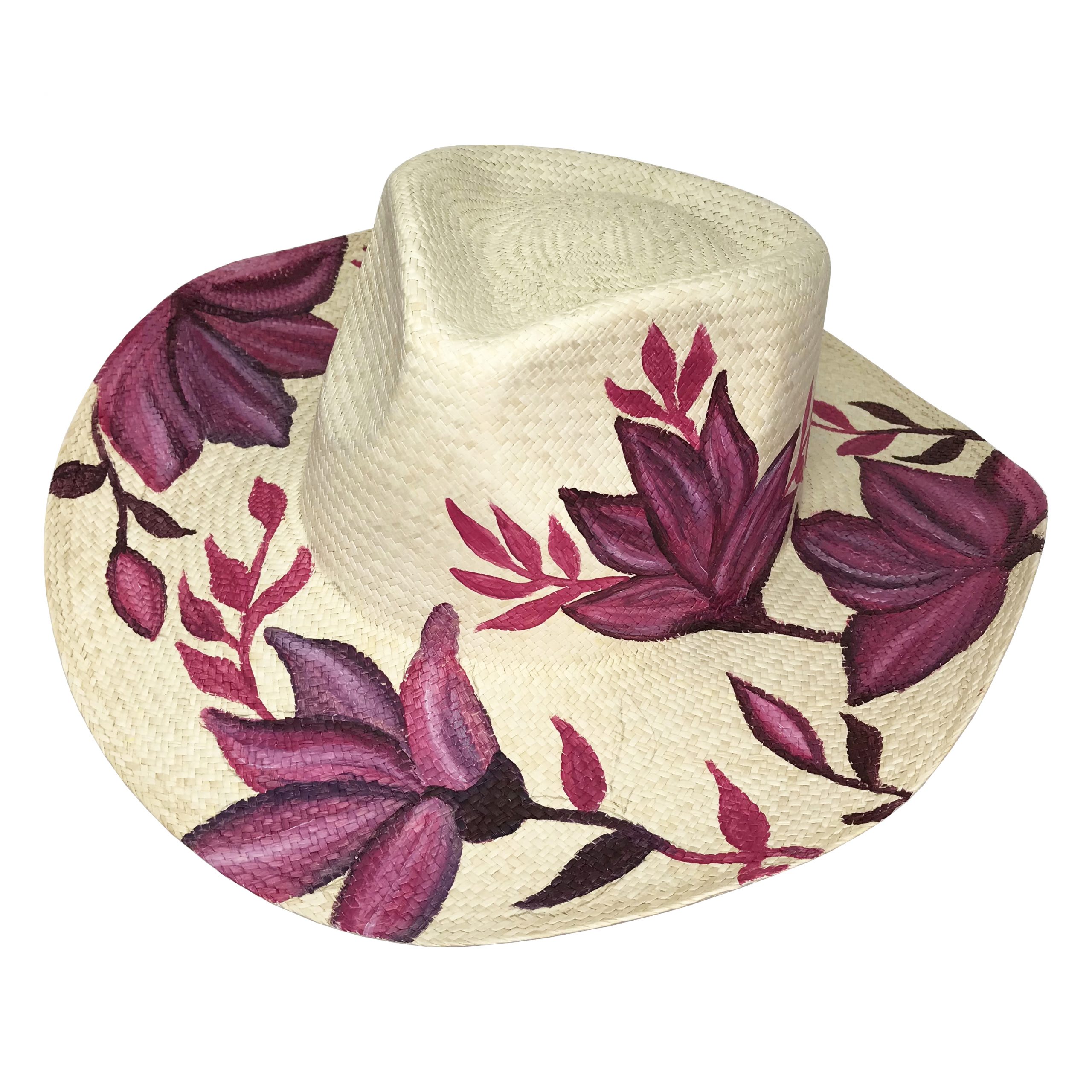 Sombrero con flores lilas pintadas